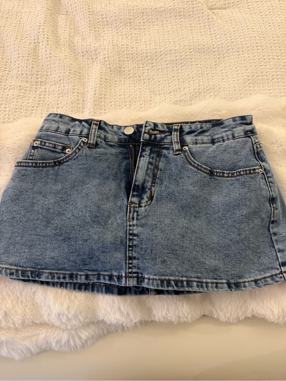 High-Rise Light Blue Denim Mini Skirt